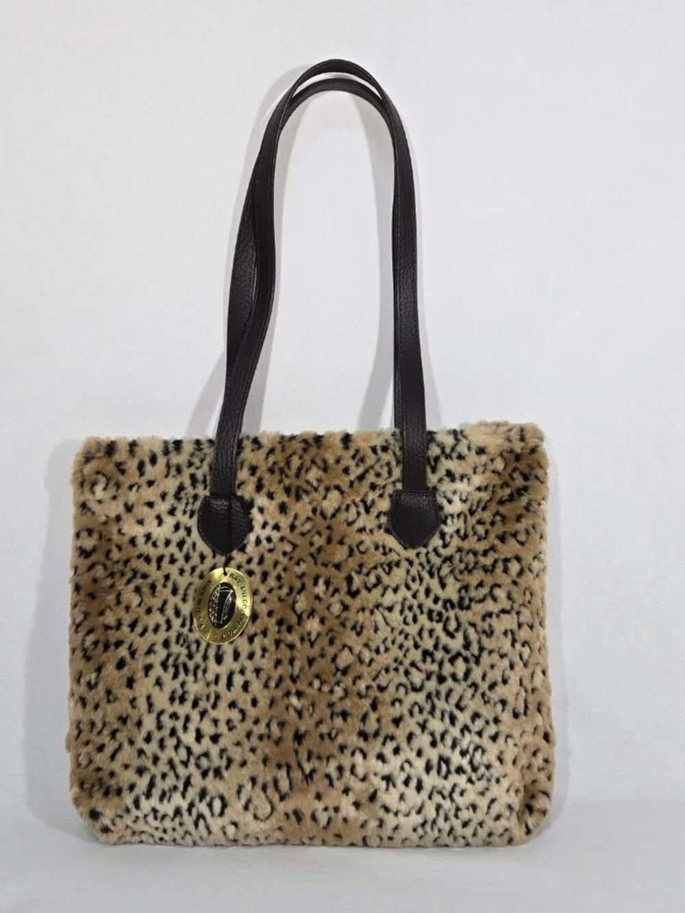 U.S.A Vintage Y2K Mob-Wife Animal Print Faux Fur Leather Strap TOTE BAG + 2 Pcs.